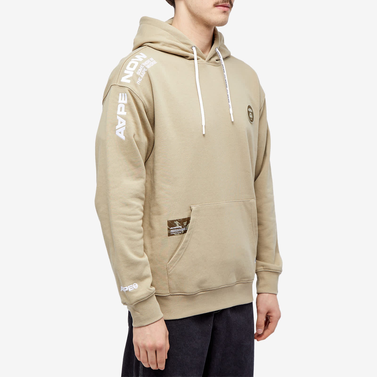 Aape Camo Silicone Badge Hoodie, Dark Beige