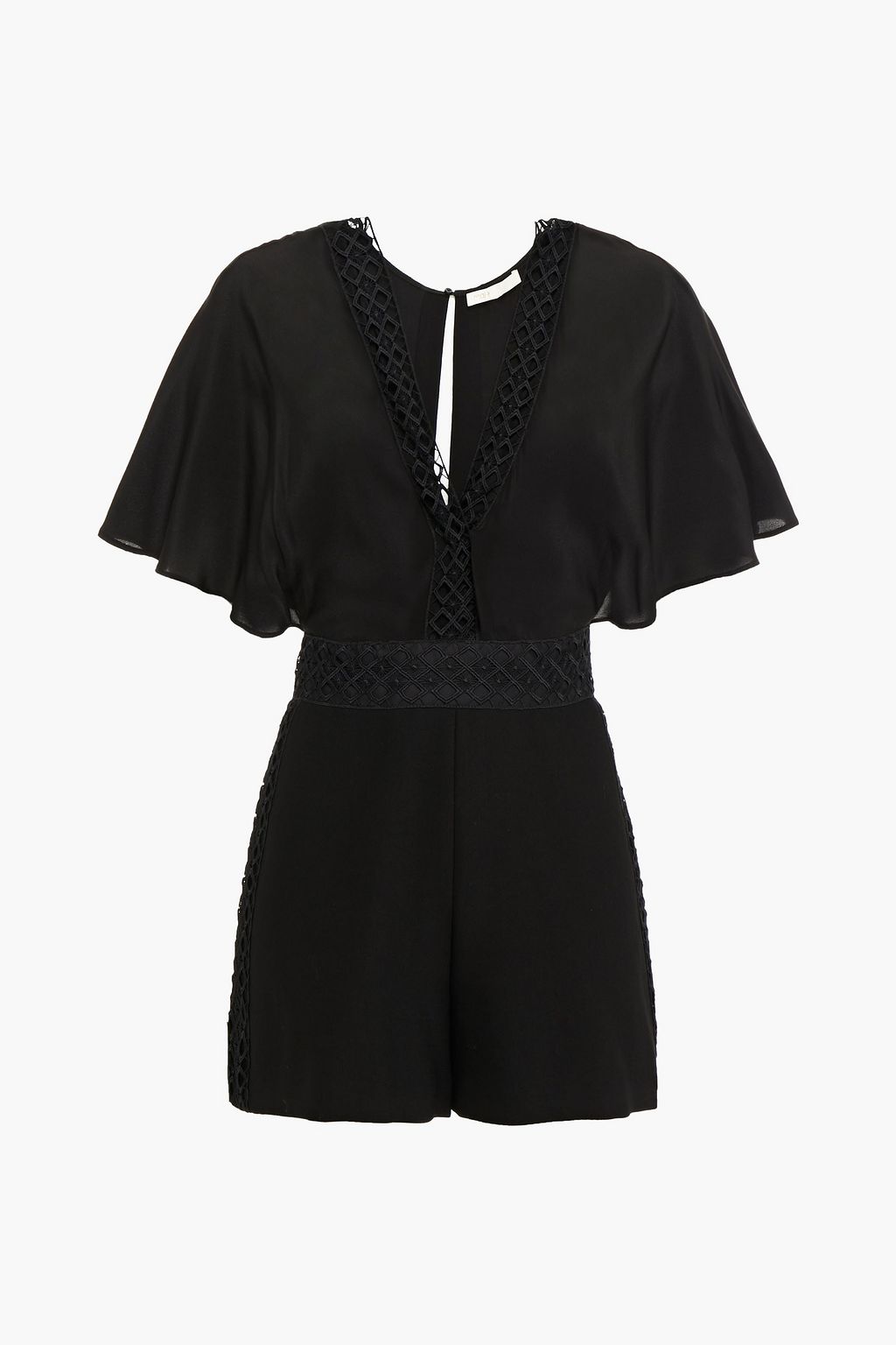 Crepe de Chine twill and silk jumpsuit with lace trim MAJE, black