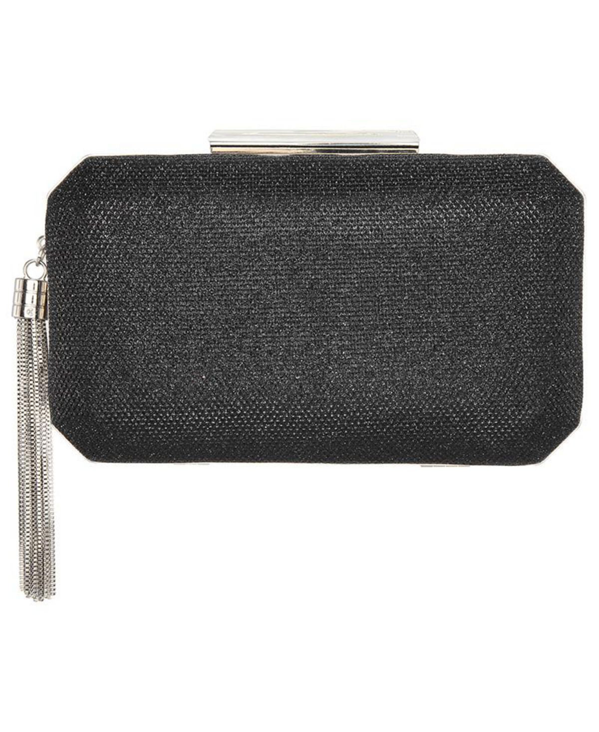 Women's minaudiere bag with geometric pattern and tassel Nina, black