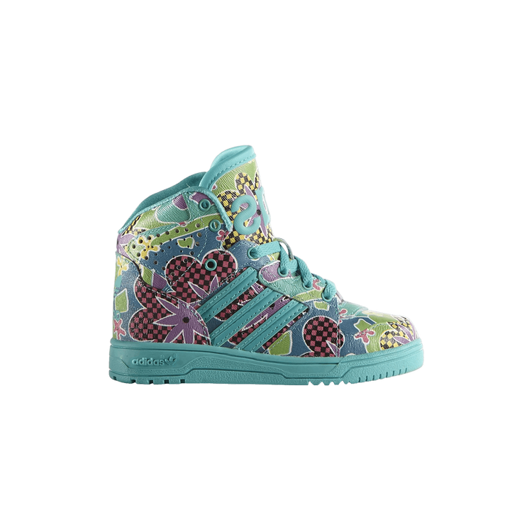 حذاء رياضي Adidas Jeremy Scott x Instinct Hi Floral للأطفال، باللون الأزرق