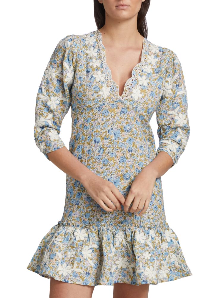 Bytimo Floral Linen Blend Mini Dress in Blue Multi