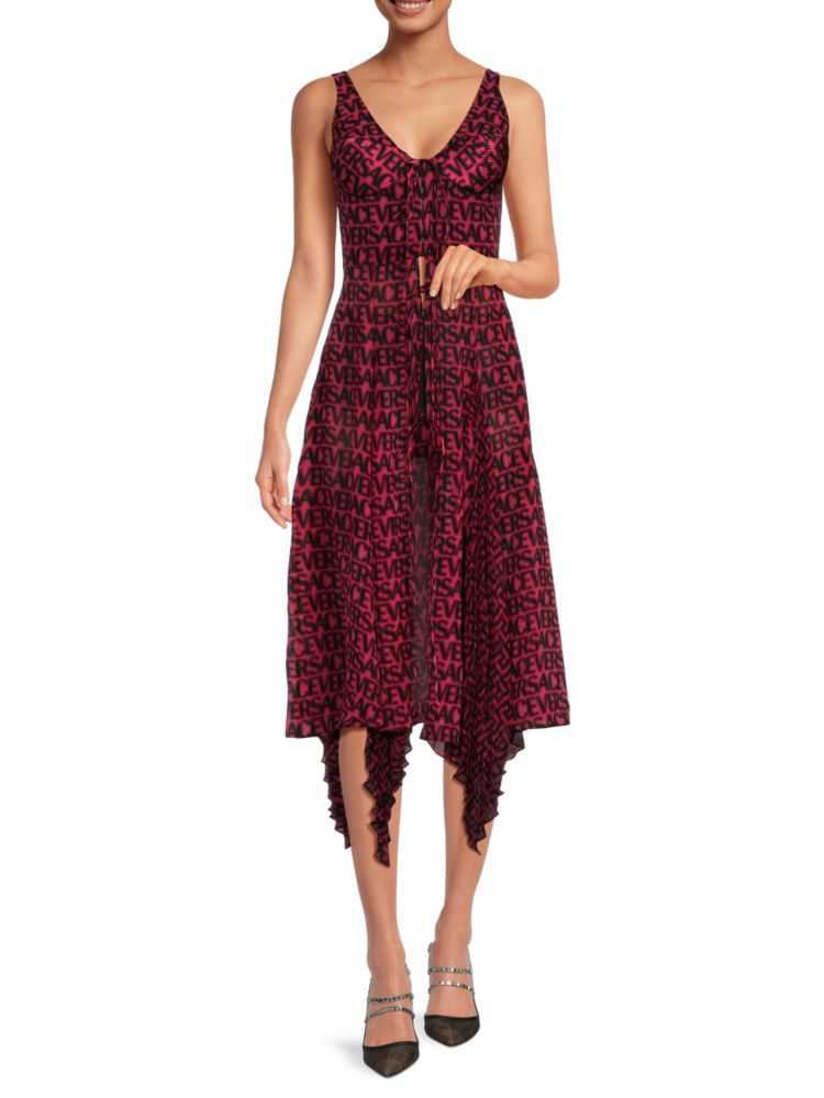 Versace Monogram Hem Midi Dress in Red Black