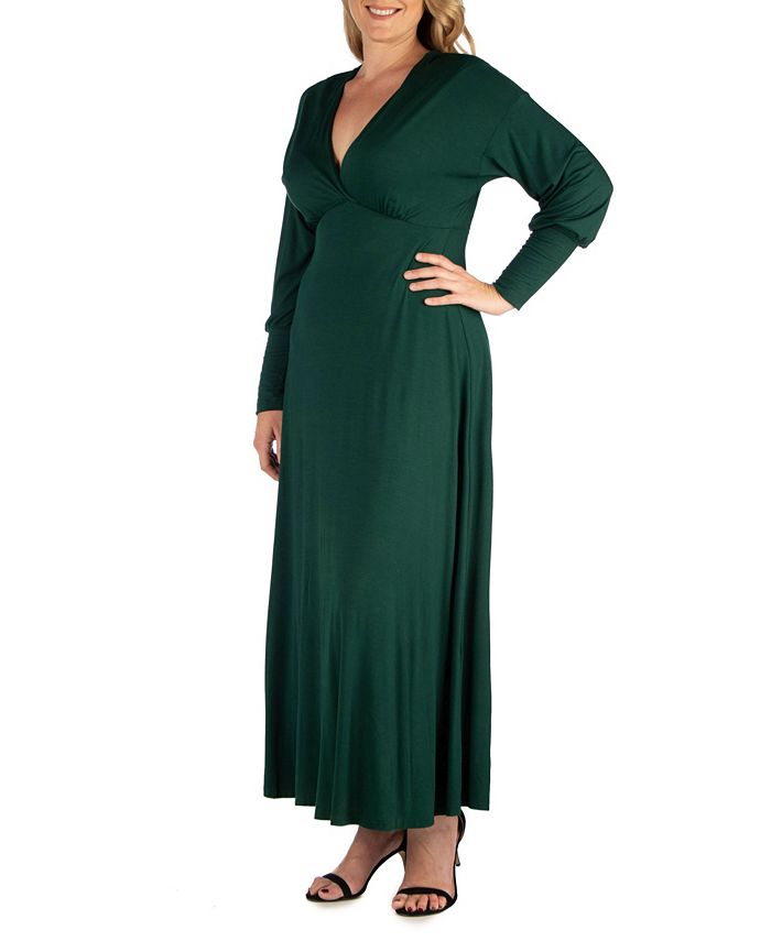 Women's Plus Size Bishop Sleeve Maxi Dress 24seven Comfort Apparel green