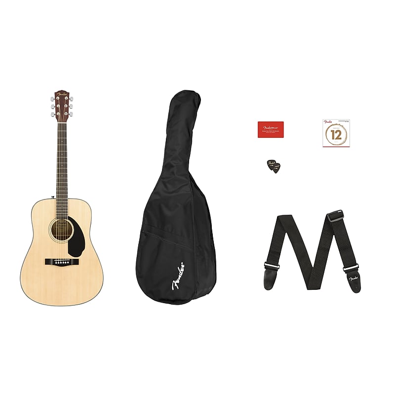 جيتار صوتي Fender CD-60S Dreadnought Acoustic Guitar Starter Pack V2، الجزء العلوي من خشب التنوب الصلب