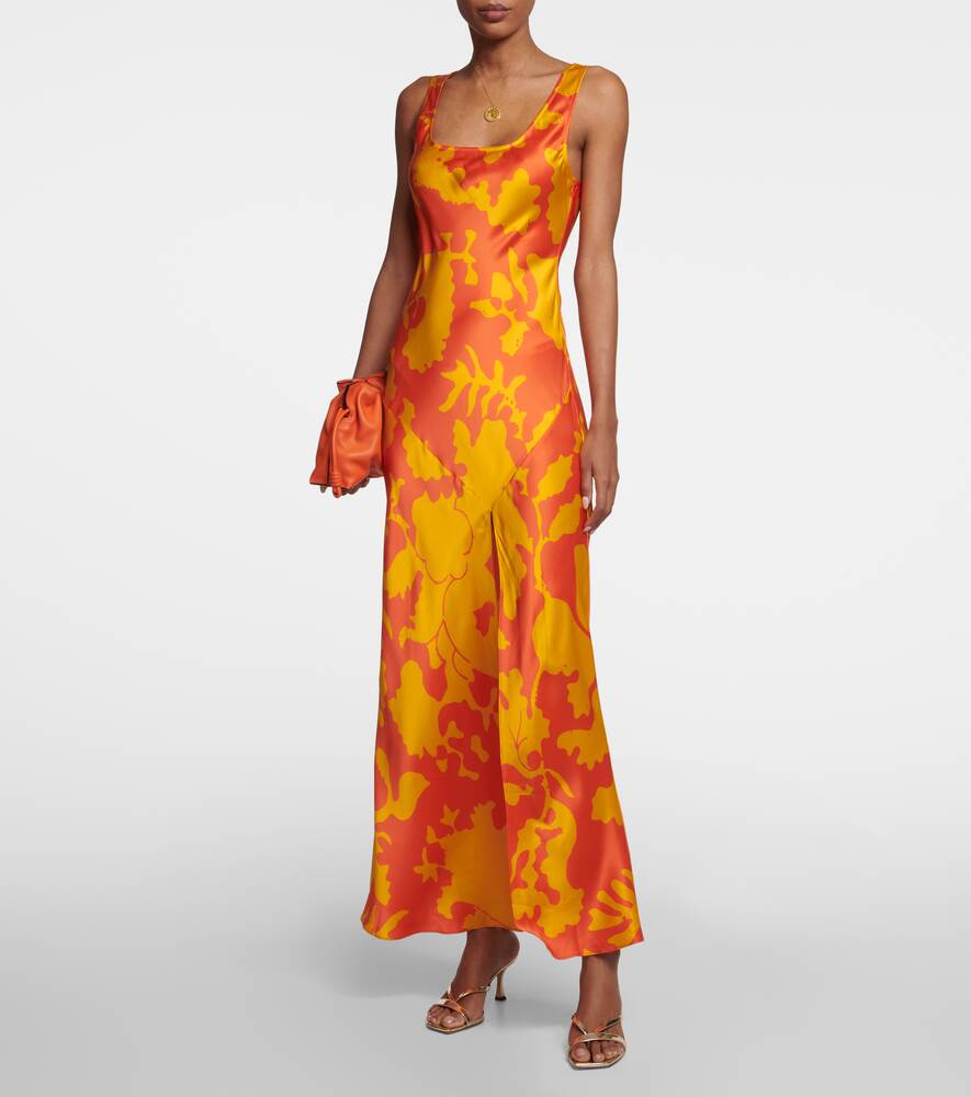 Silk maxi dress with SIR print, multicolor