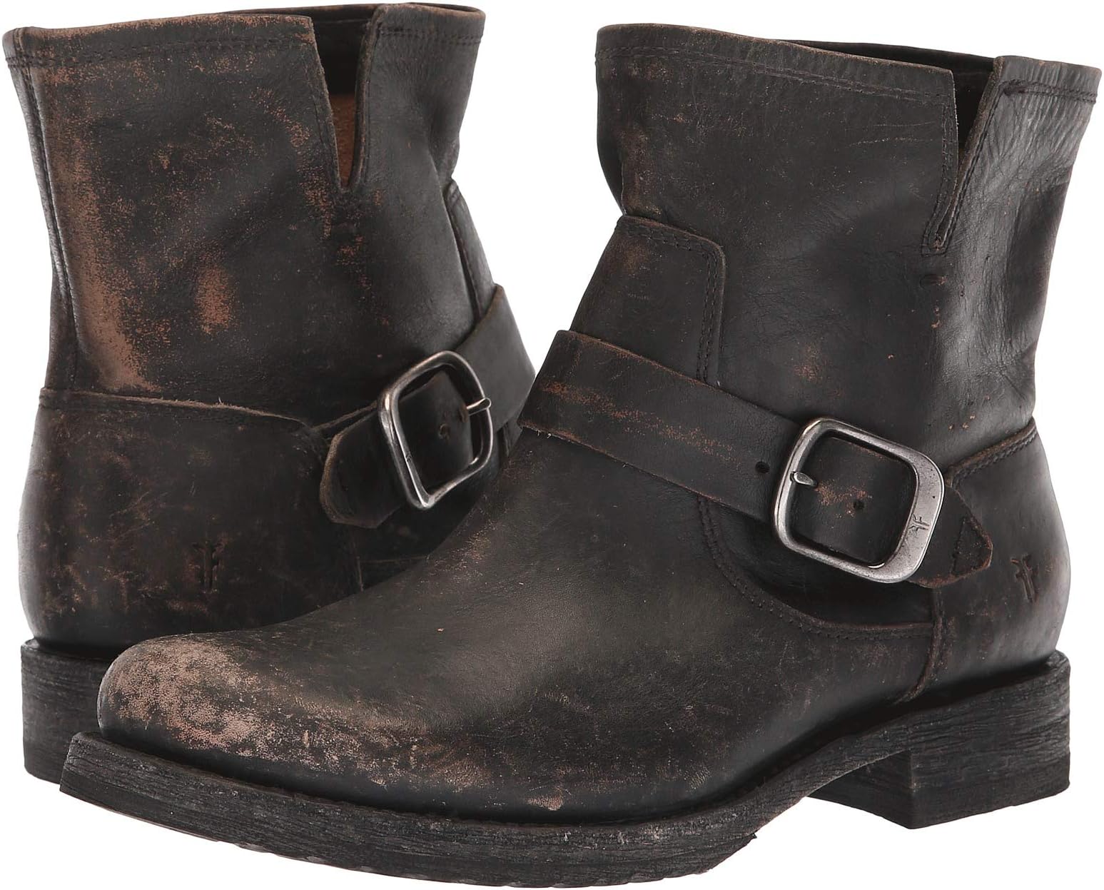 Veronica Bootie Frye Ankle Boots in Black Full Grain Brush-Off