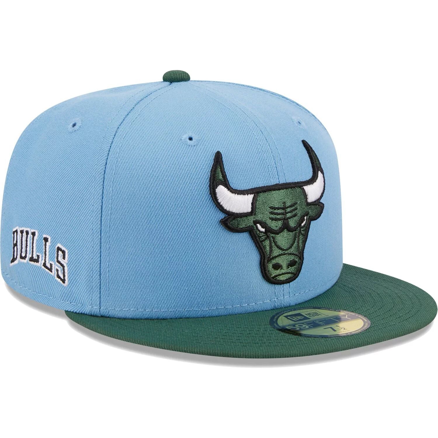 قبعة رجالية من New Era بلونين أزرق فاتح/أخضر، قبعة Chicago Bulls 59FIFTY