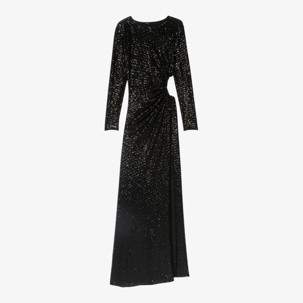 Rilexisa maxi dress in stretch fabric, embellished with Maje sequins, color noir / gris