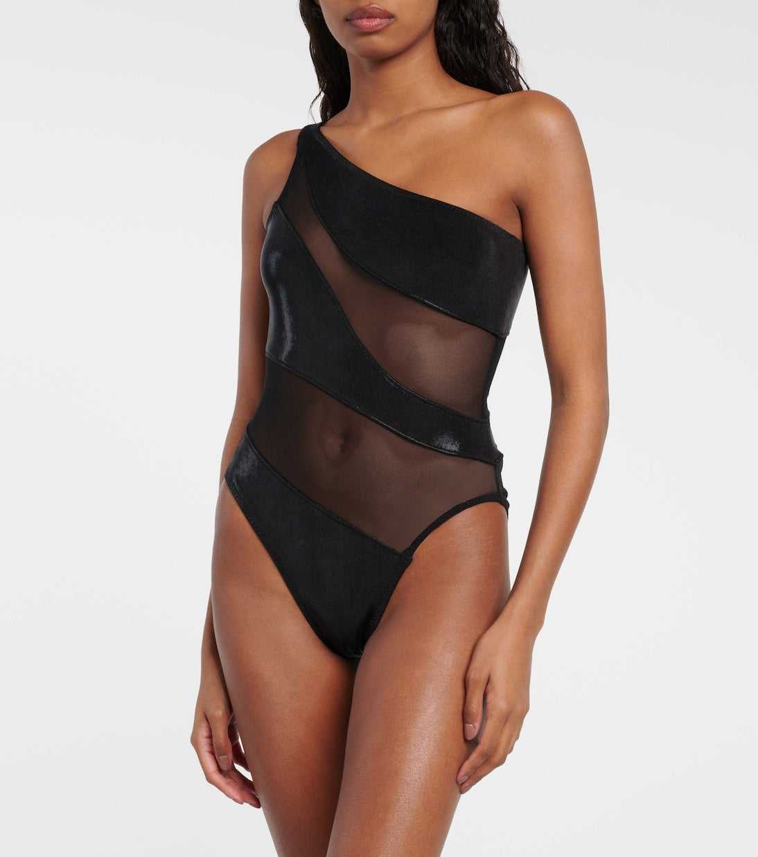 One-shoulder swimsuit with inserts Norma Kamali, black