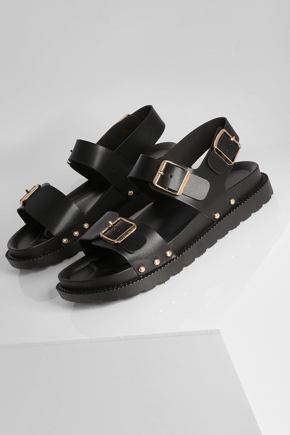 Boohoo PU Buckle Sports Dad Sandals, Black