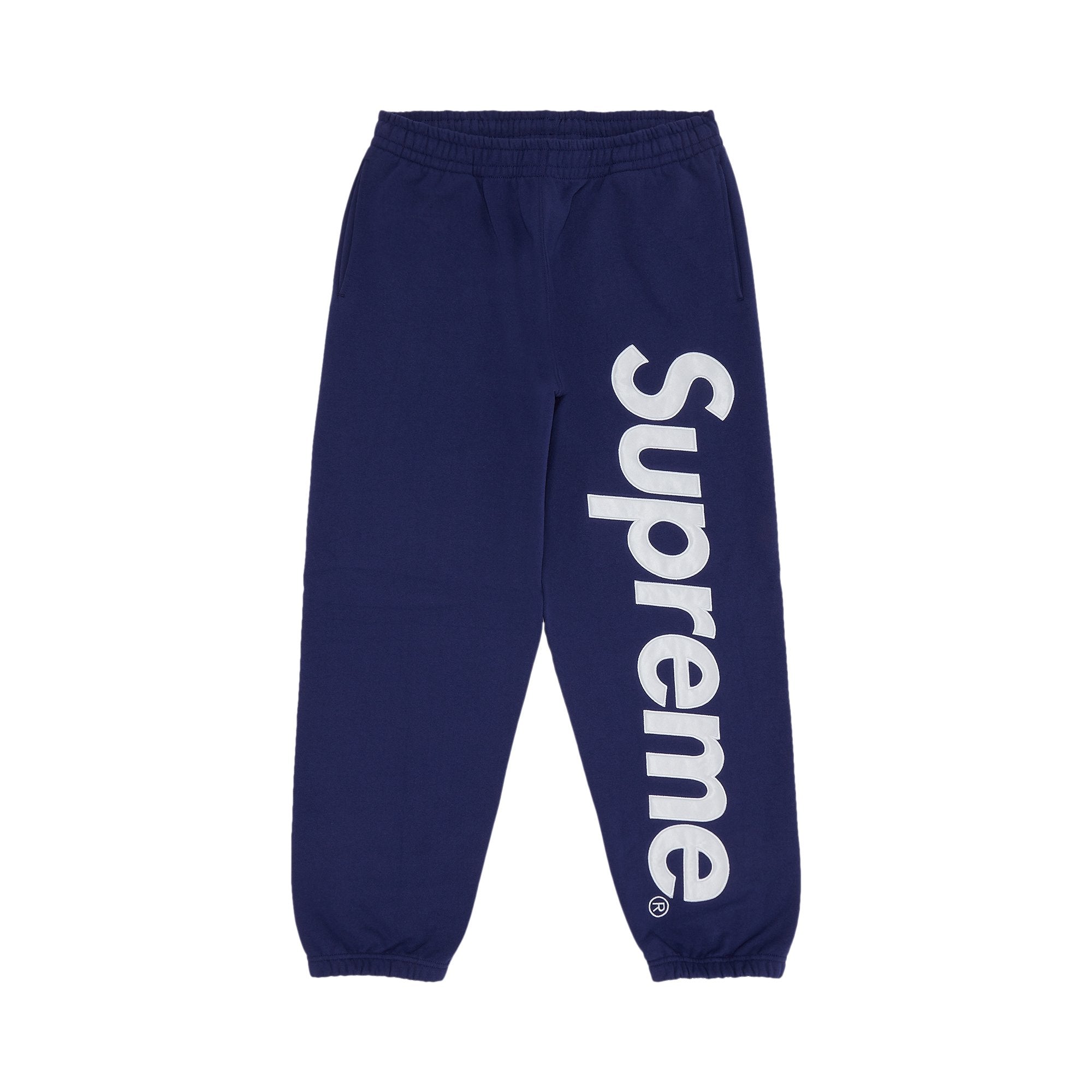 Supreme Satin Sweatpants with Washed Navy Applique