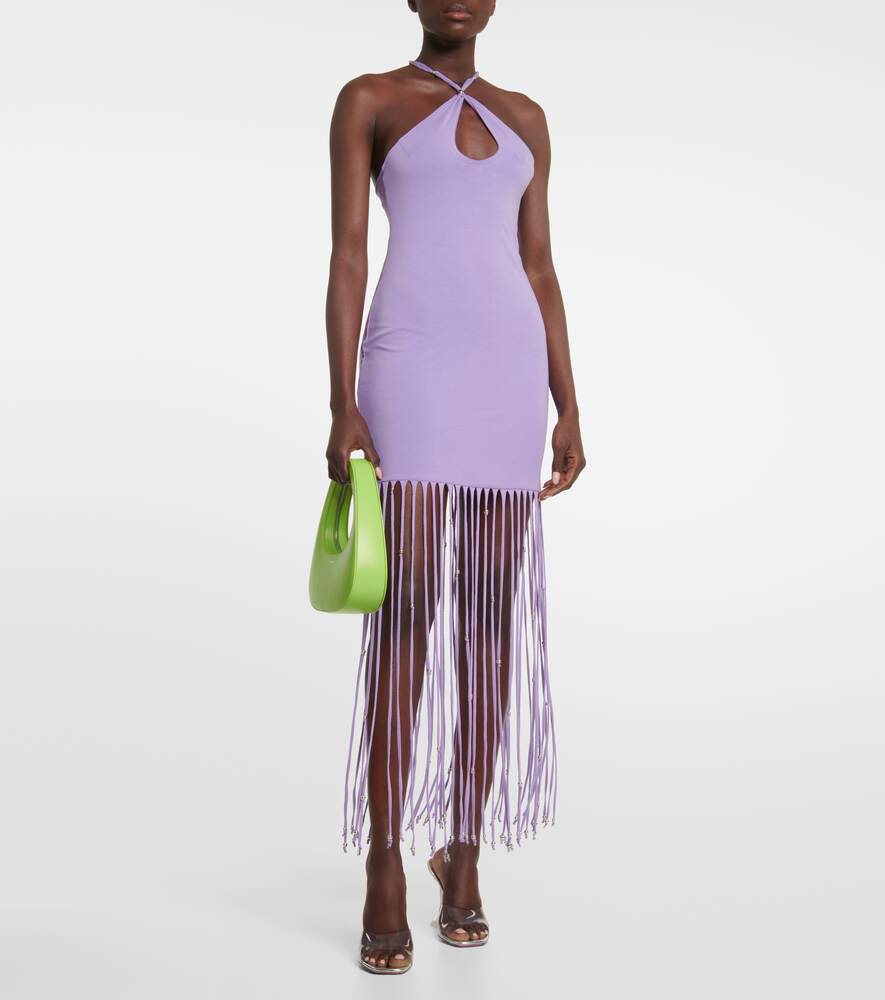 ROTATE BIRGER CHRISTENSEN Fringed Jersey Maxi Dress, Purple