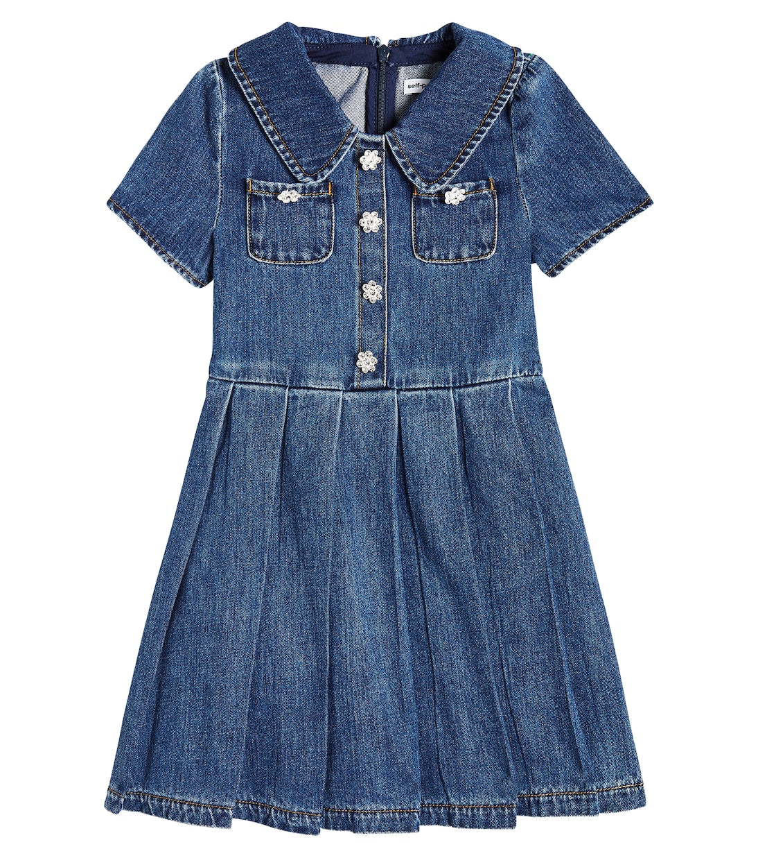 Self-Portrait pleated denim dress, blue