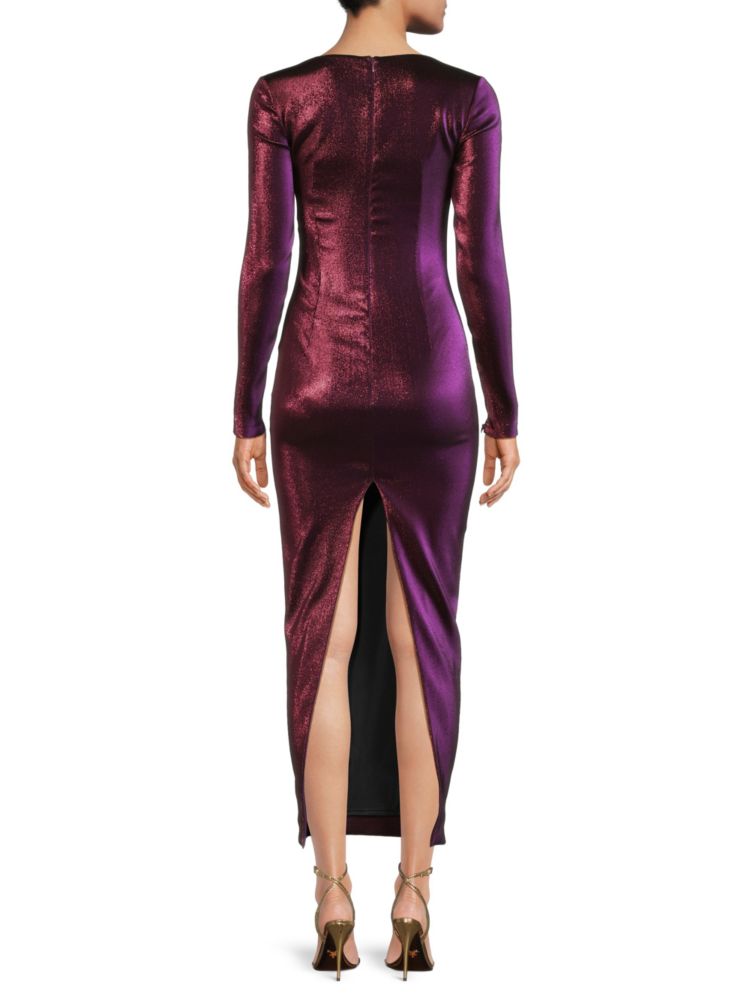 Area midi dress with sweetheart slit, purple