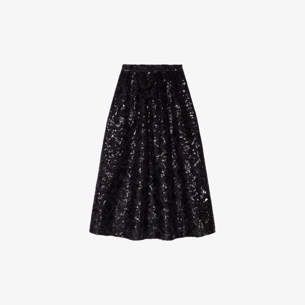 Jupon midi skirt with Maje sequins, color noir / gris