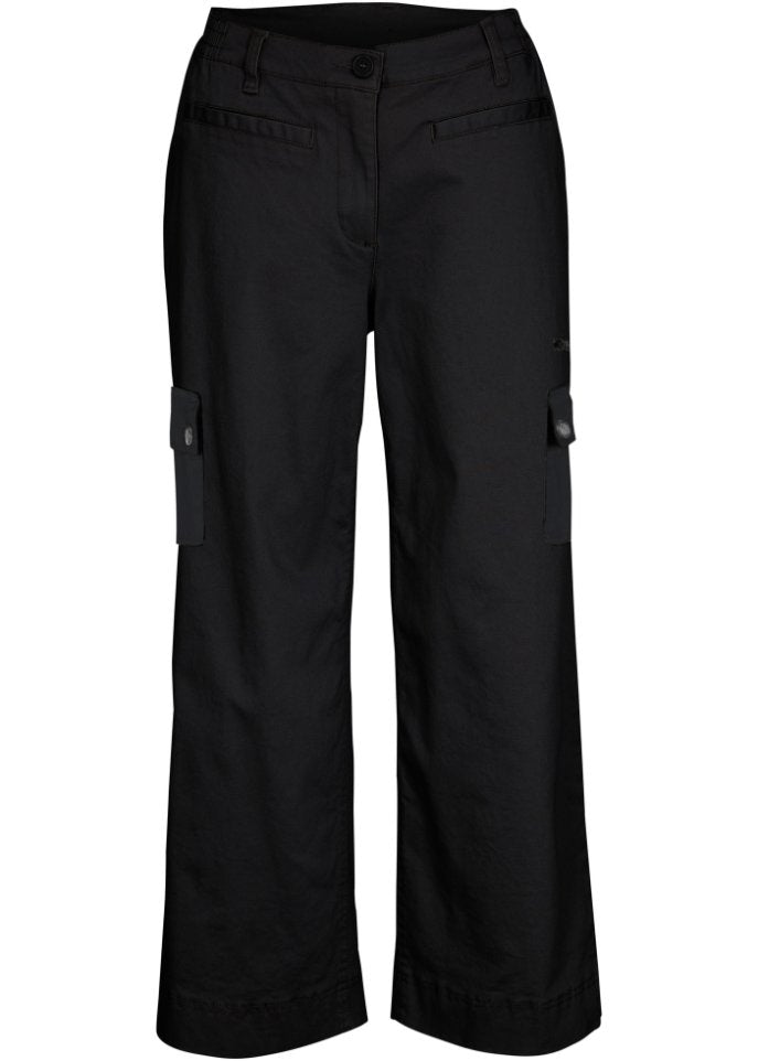 Bpc Bonprix Collection cotton cargo pants with comfortable waistband, black