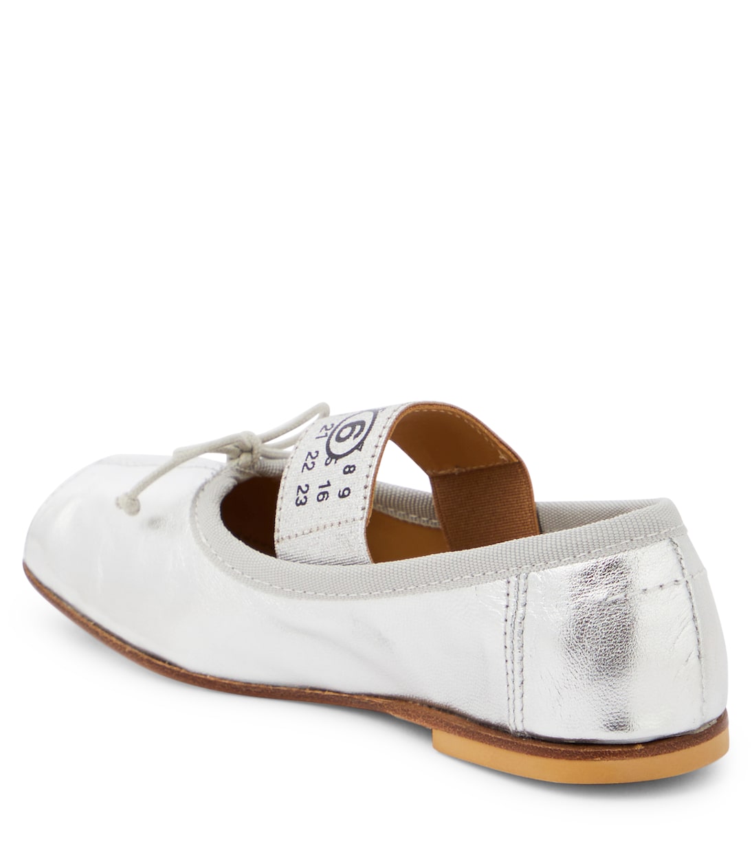 Mm6 Maison Margiela Metallic Leather Logo Ballerina Shoes, Silver