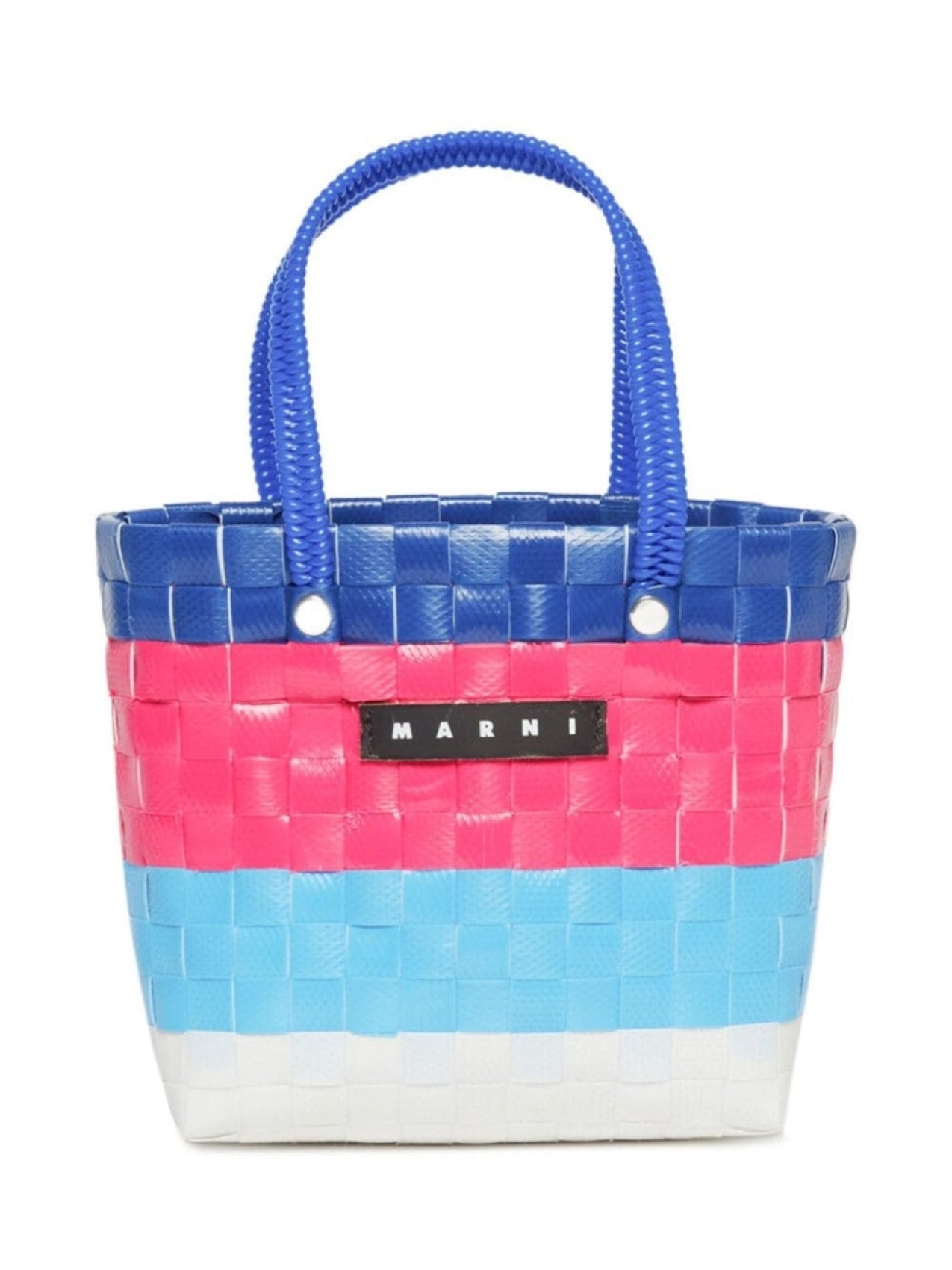 Marni Sunday Morning Woven Bag With Logo Patch, Blue