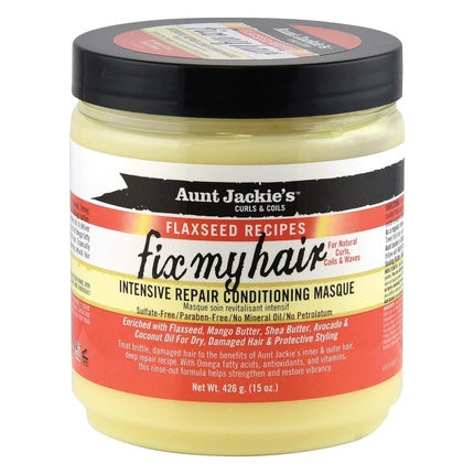 Flaxseed Recipes Fix My Hair Intensive Repair Conditioning Mask , 15 oz can, Aunt Jackie'S