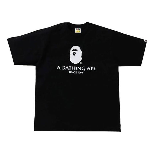 تي شيرت BAPE Basic Alphabet Logo Print بأكمام قصيرة للجنسين، أسود، أسود