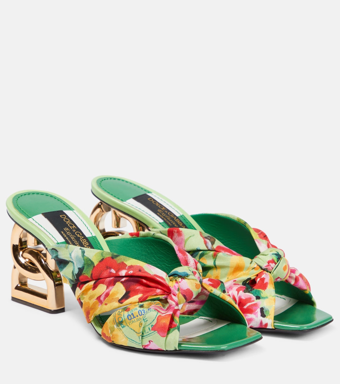 Portofino mules with Dolce&Gabbana print, green