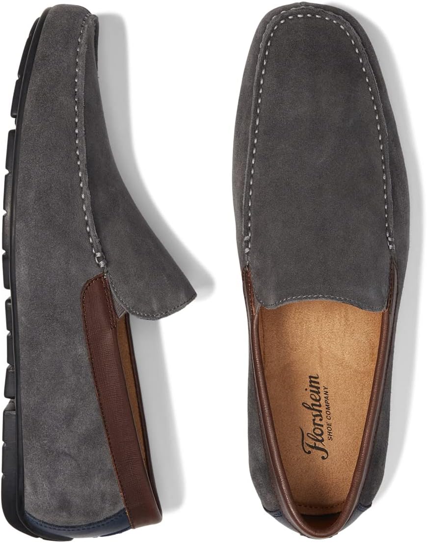 Talladega Moc Toe Venetian Driver Florsheim Loafers, Gray Suede/Brown Smooth/Navy Smooth