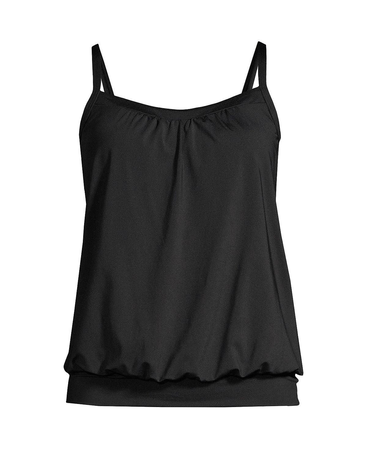 Women's tummy hiding blouse, tankini swimsuit, top adjustable straps Lands' End, black