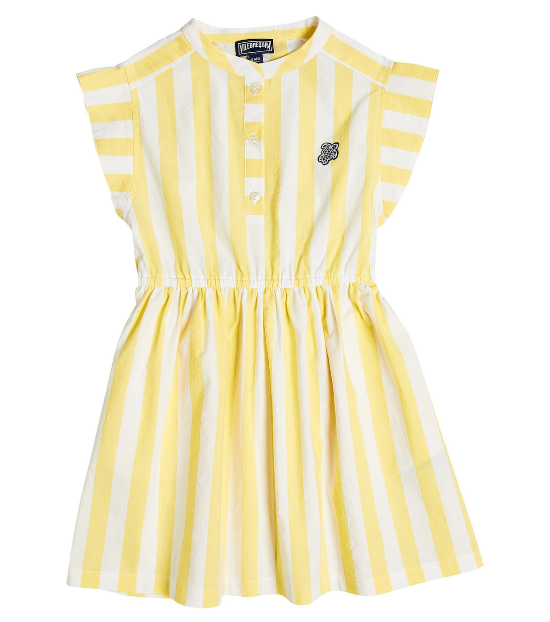 Vilebrequin striped cotton dress with embroidery, yellow