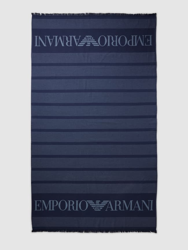 Towel with Emporio Armani label print, dark blue