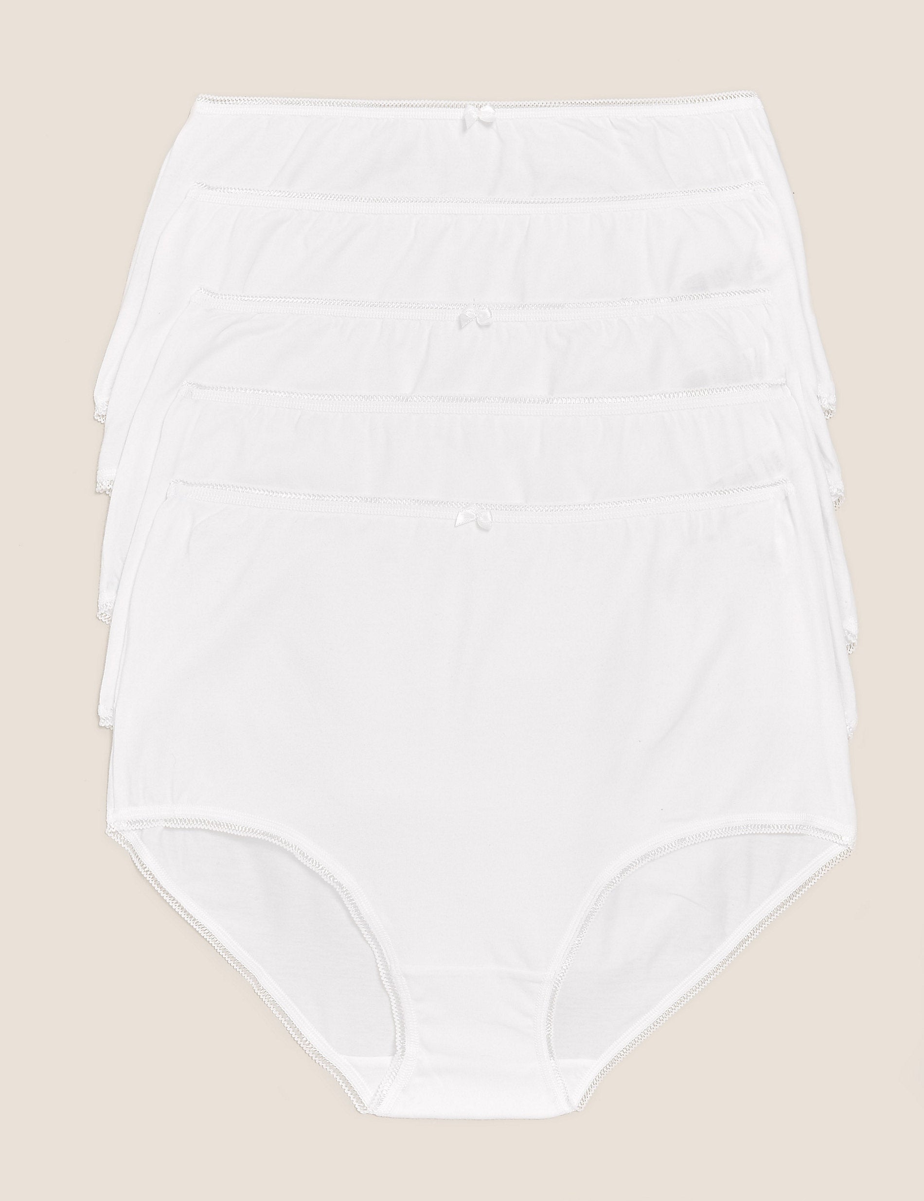 Full length cotton and lycra briefs, 5 pcs. Marks & Spencer, white