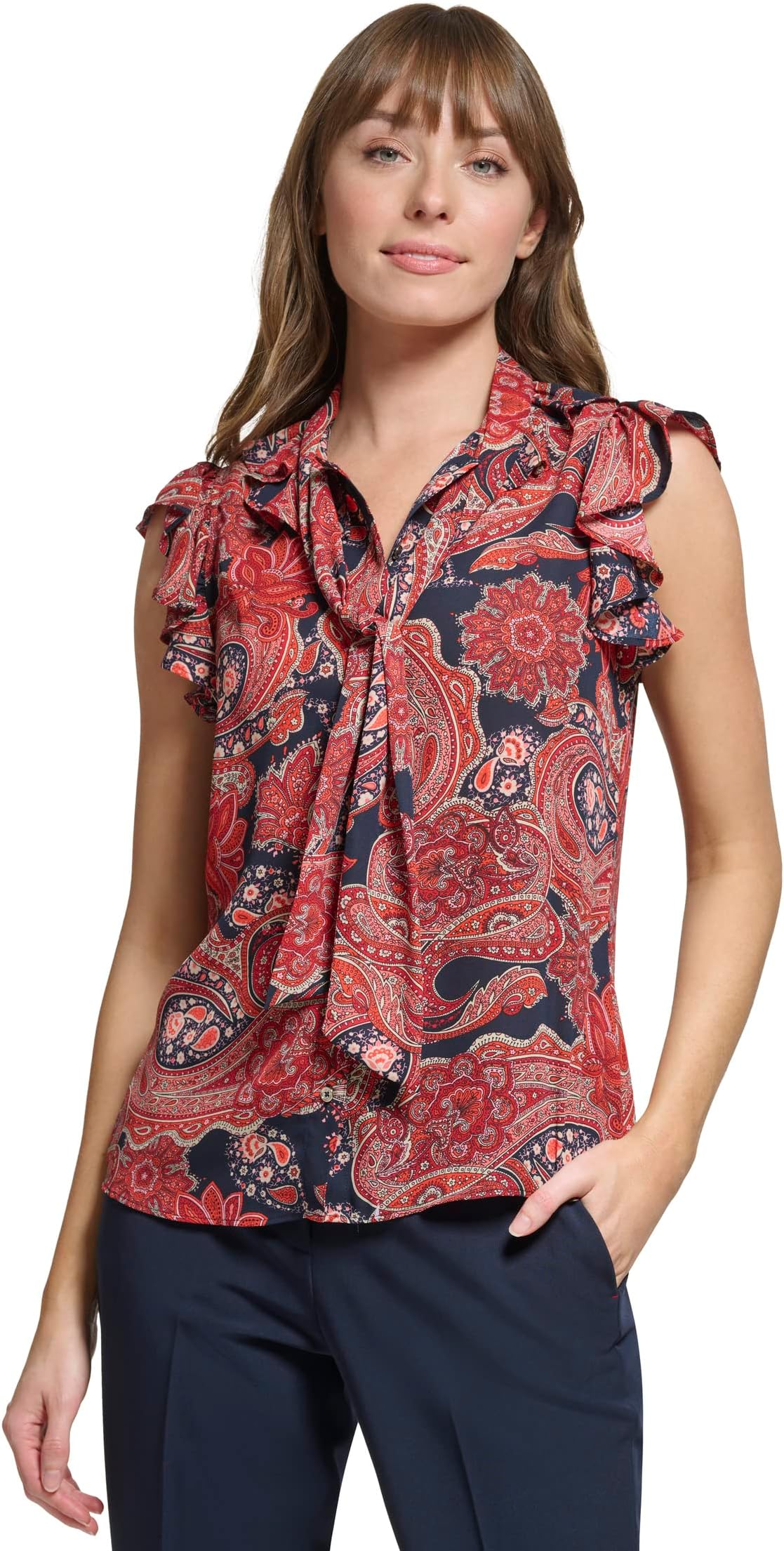 Tommy Hilfiger Sleeveless Tie Blouse in Midnight Samba