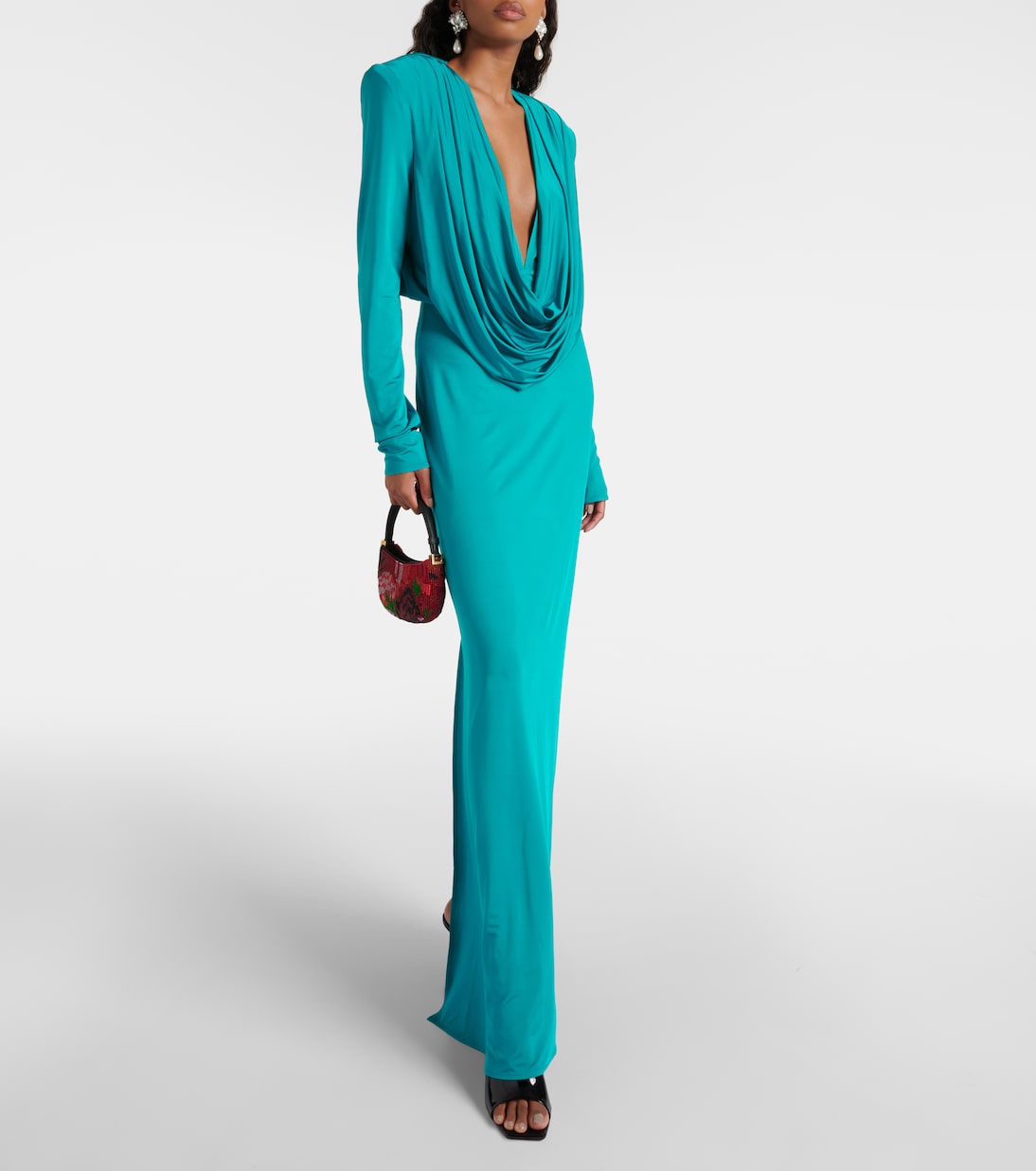 Magda Butrym Draped Jersey Maxi Dress, Green