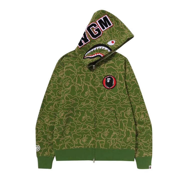 BAPE 30th Anniversary Line Camo Shark Full Zip 'Green' Hoodie, Green