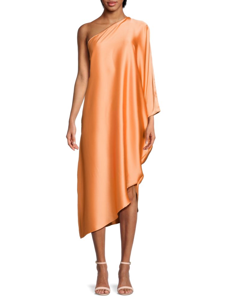 Renee C. One Shoulder Satin Midi Dress, Melon