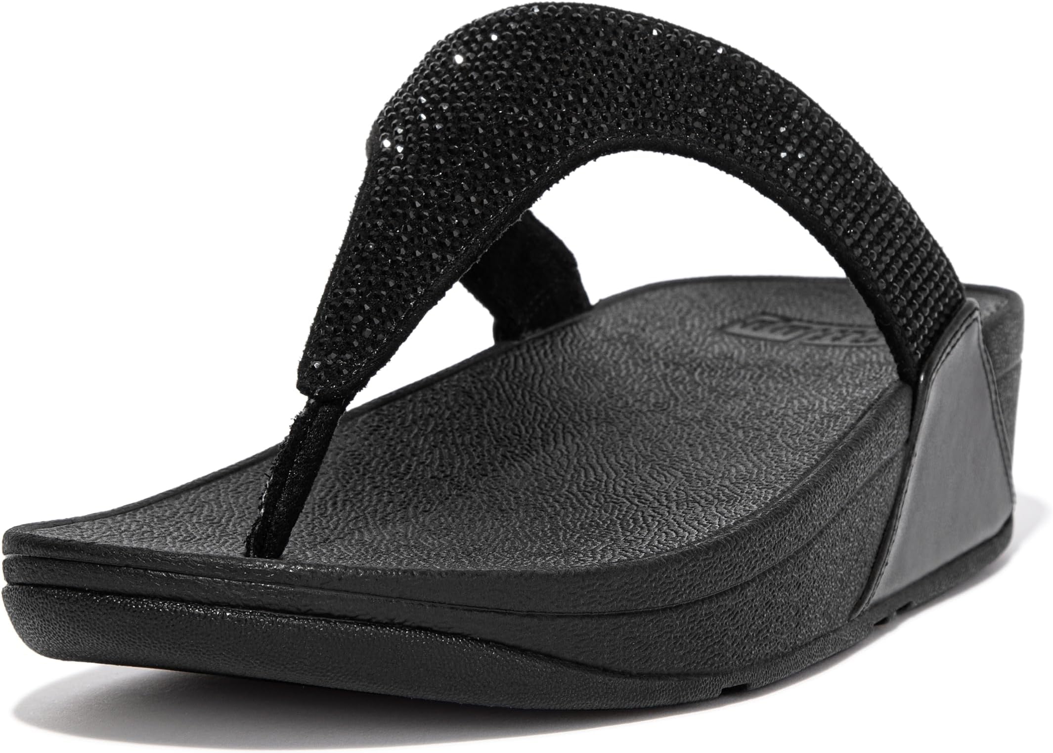 صندل Lulu Crystal Embellished Toe-Post من FitFlop، باللون الأسود بالكامل