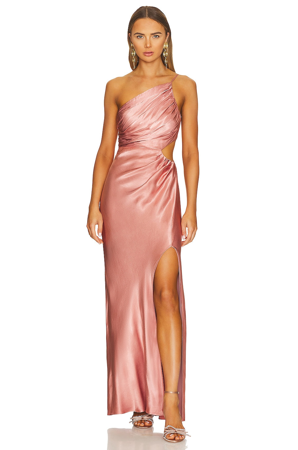 Shona Joy La Lune Asymmetrical Gathered Maxi Dress in Antique Rose