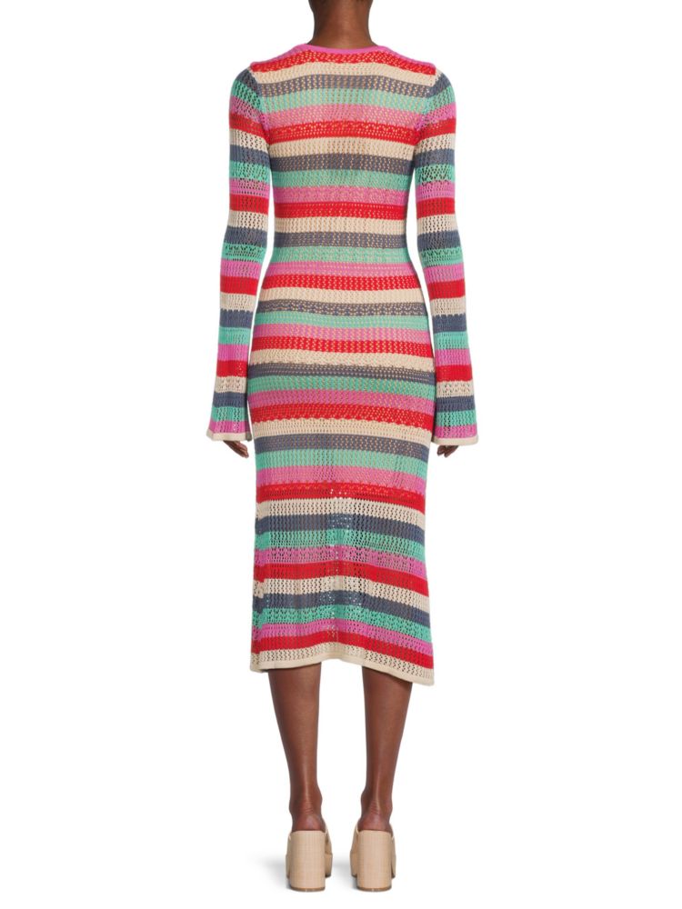 Bebe Crochet Ring Midi Sweater Dress, Pink Multi