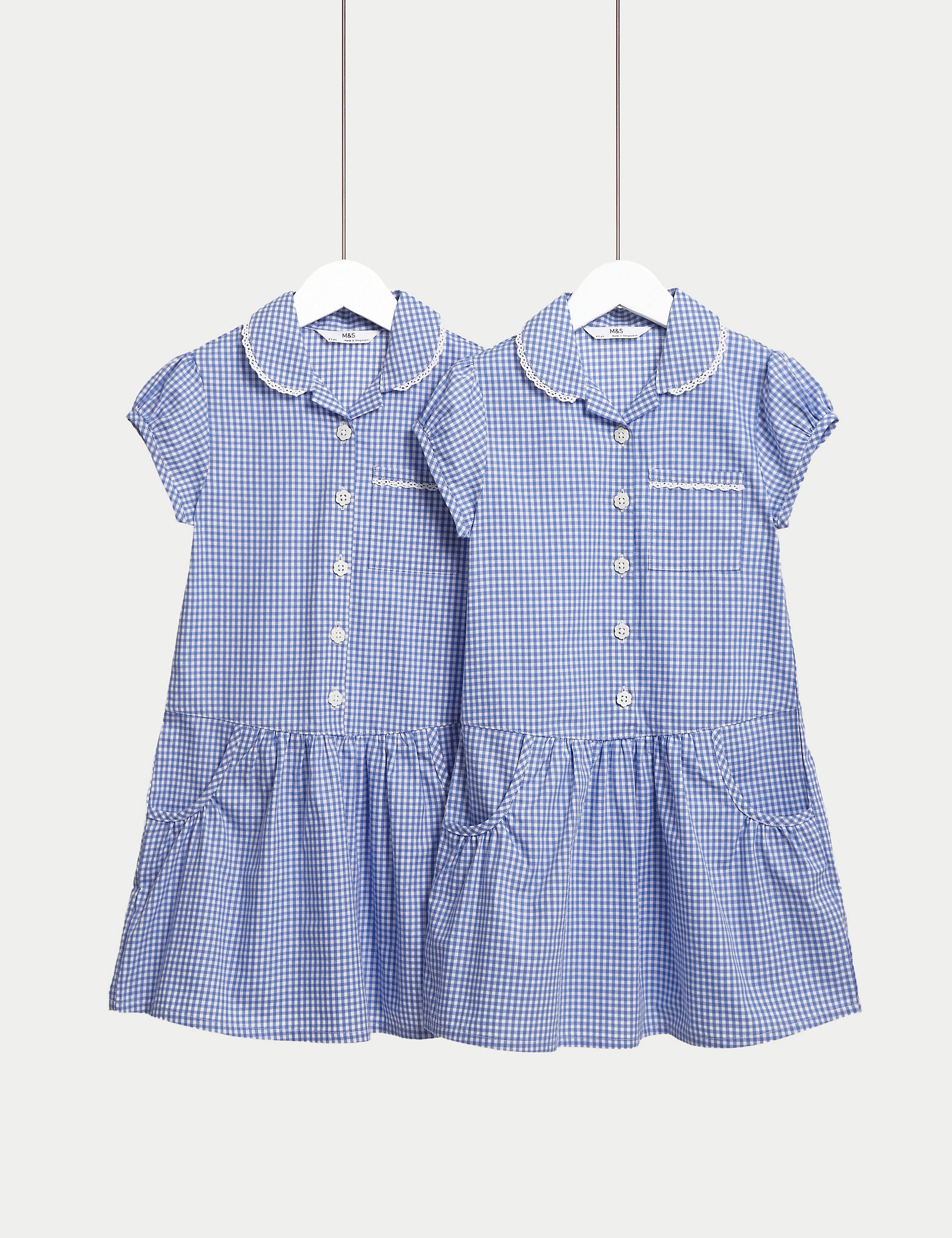 2 Pack Gingham Cotton School Dresses for Girls (2-14 Years) Marks & Spencer