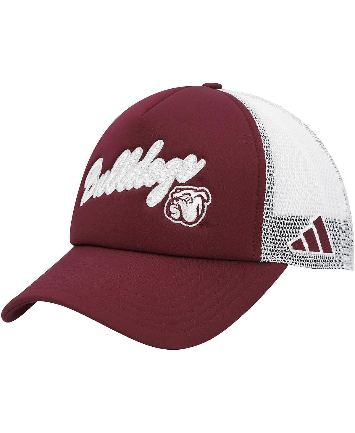 قبعة Adidas Script Trucker للرجال باللون العنابي من فريق Mississippi State Bulldogs