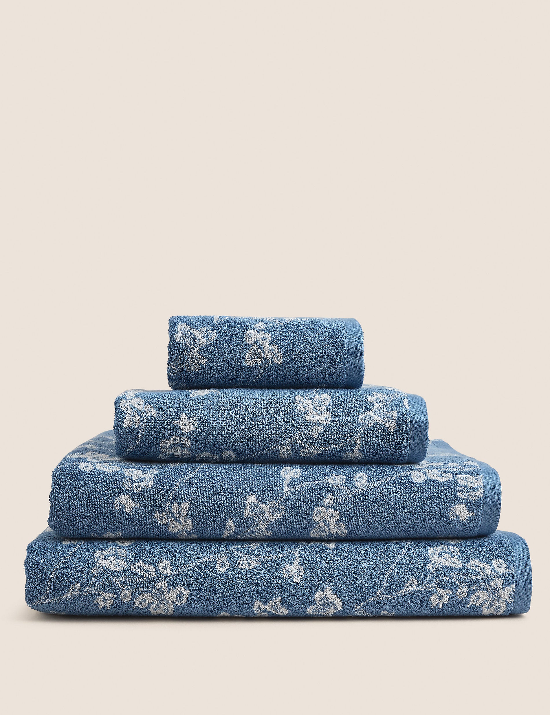 Marks & Spencer Pure Cotton Jacquard Towel with Floral Print Super Soft light blue