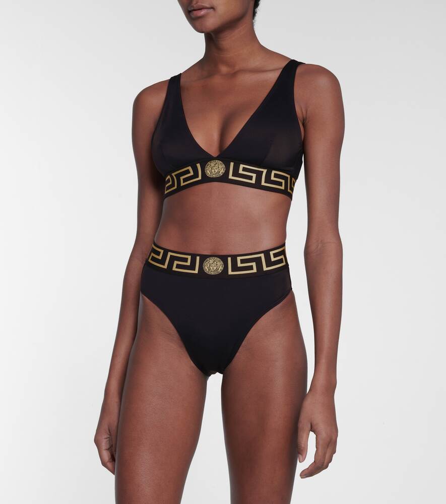 Bikini top with VERSACE logo, black