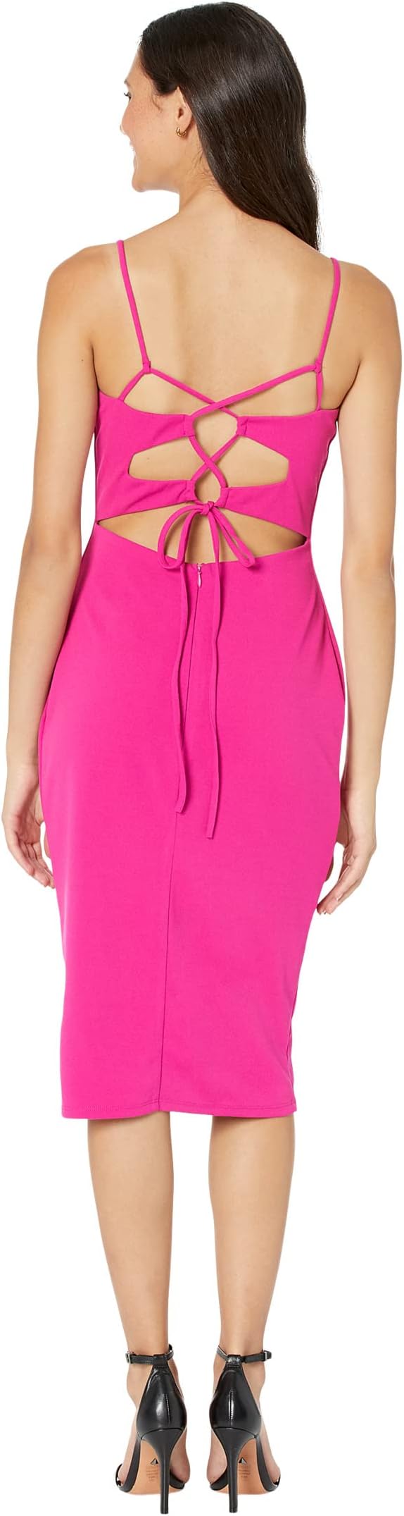 Scuba Bebe tie back crepe midi dress, fuchsia