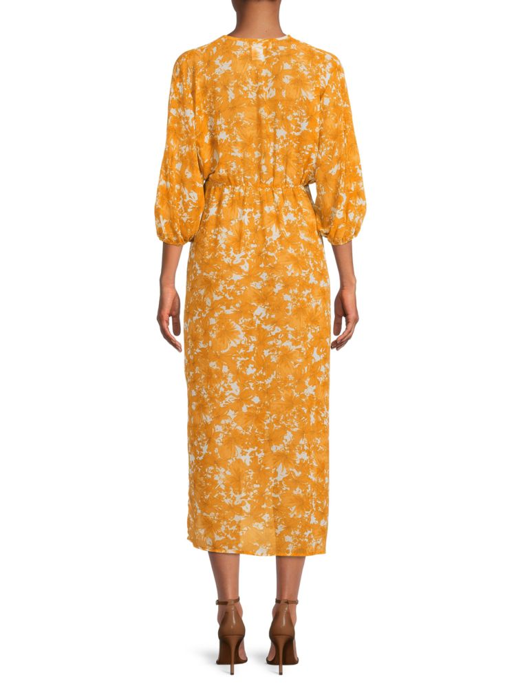 Renee C. Floral Chiffon Midi Dress in Orange White