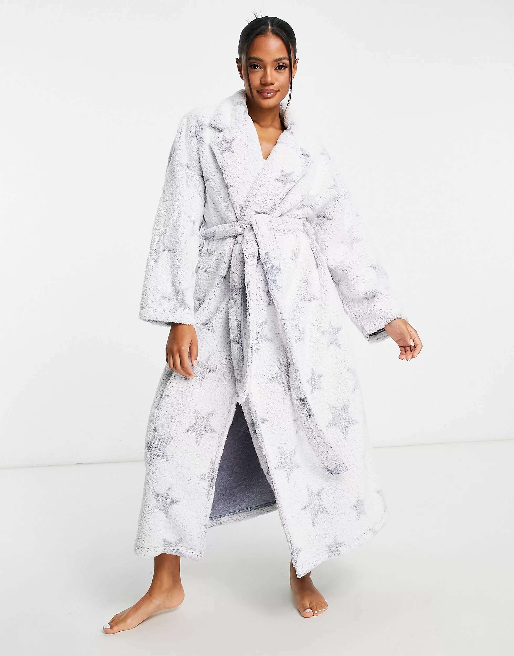 ASOS Lounge Mix & Match Star Maxi Robe in Borg Blue