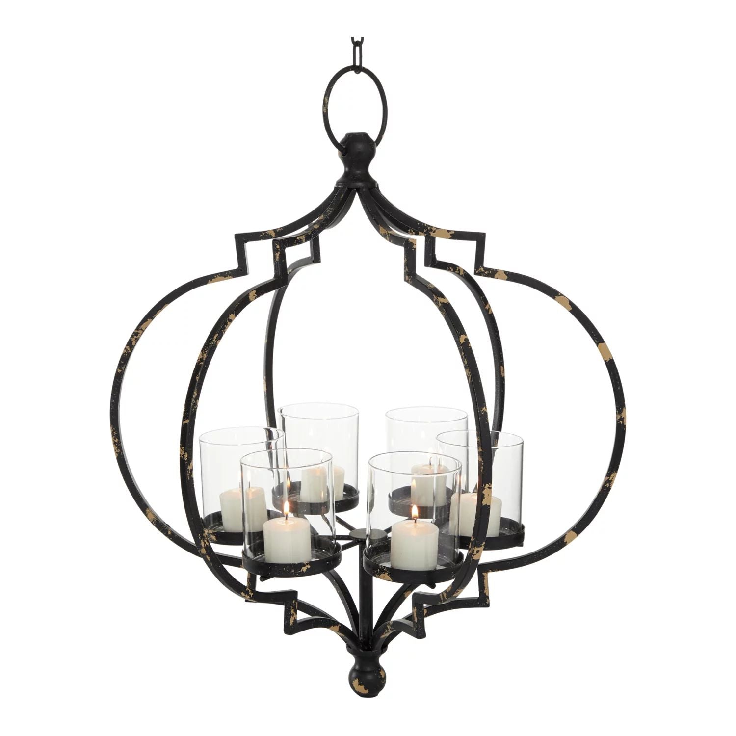 Stella & Eve Large Industrial Black Metal Chandelier with Candlesticks