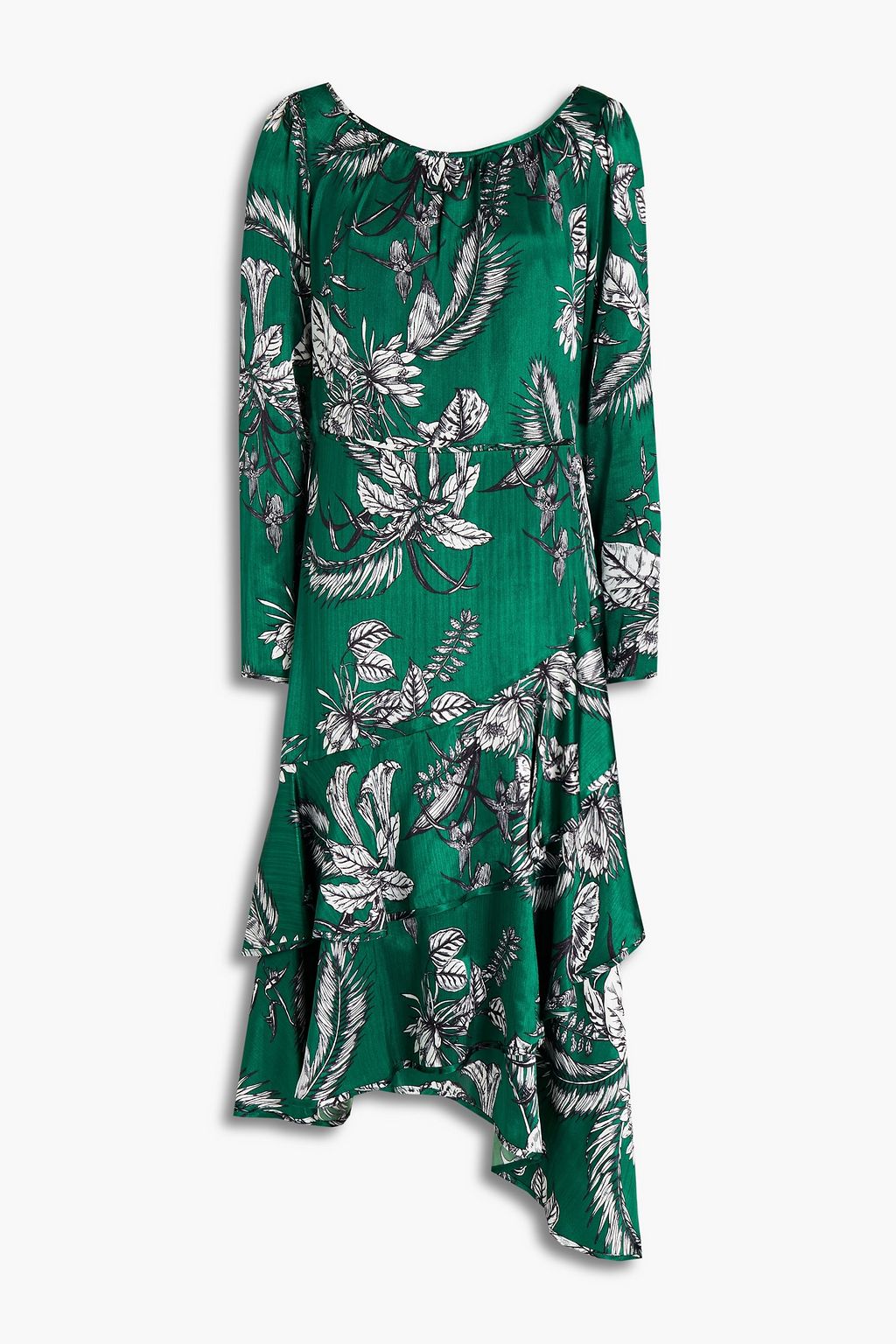 Satin midi dress with asymmetrical print MARCHESA NOTTE, emerald