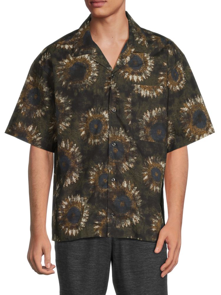 Egeeno Sunflower Camp Hugo Shirt, Green Multicolor