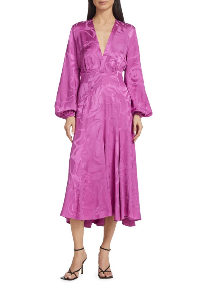 Silvia Tcherassi Kathryn Puff Sleeve Midi Dress in Magenta