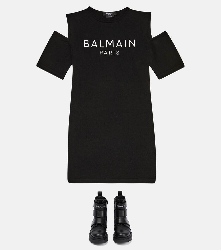 Balmain Logo Off Shoulder Dress, Black