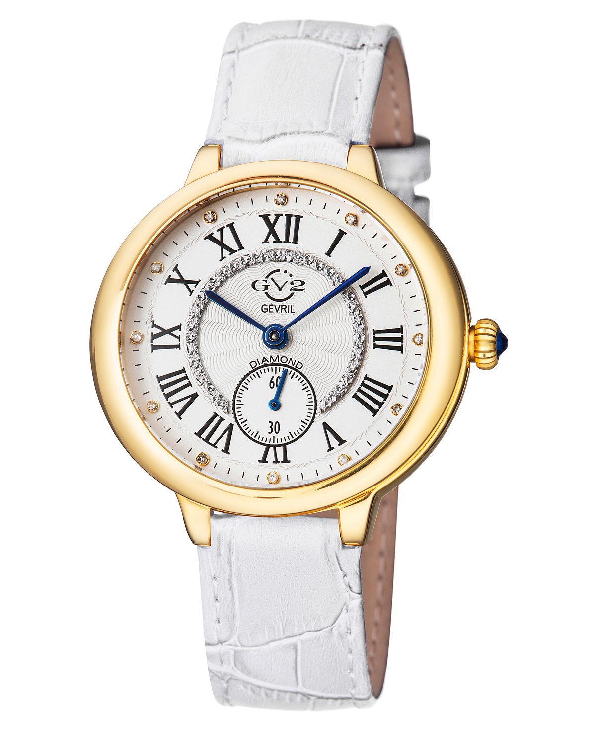 Rome women's watch, Swiss quartz white watch with genuine leather strap 36 mm Gevril, gold